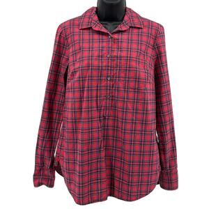 J.Crew Popover Shirt WMNS 4 Red Tartan Plaid Flannel Long Sleeve Cotton Collared